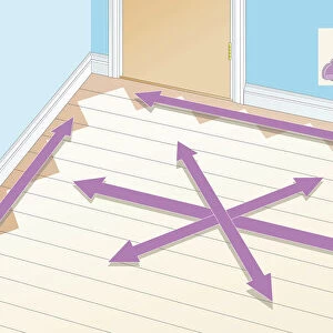 Digital illustration showing different areas of wooden floor, and insets of sander and attachment