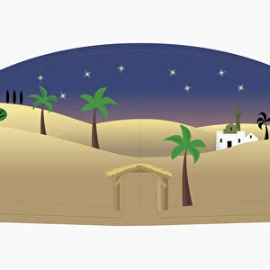 Digital Illustration of stars in night sky over desert at Christmas
