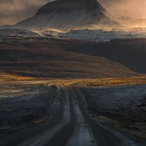 Dirt road through iceland landscape