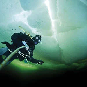 Diver under ice, White Sea, Russia