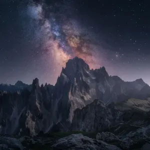 Dolomites Mountains at night, UNESCO World Heritage Site Dolomites Mountains at night, UNESCO World Heritage Site