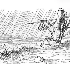 Don Quixote high adventure engraving Don Quixote high adventure engraving