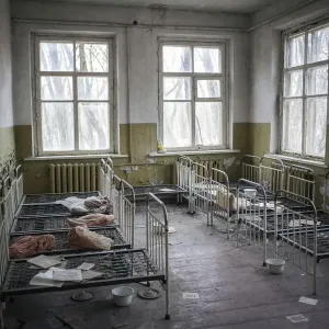 Dormitory, abandoned kindergarten of a village in the contaminated zone, near Chernobyl
