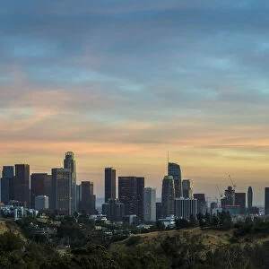 Downtown Los Angeles Skyline During Colorful Sunset