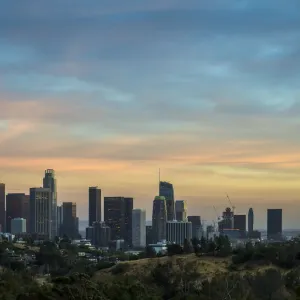 Downtown Los Angeles Skyline During Colorful Sunset