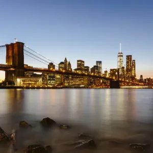 Nighttime Manhattan Print featuring Downtown and Brooklyn Bridge Nighttime Manhattan Print featuring Downtown and Brooklyn Bridge