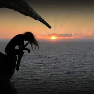 Silhouette Woman Sunset Ocean Print Silhouette Woman Sunset Ocean Print