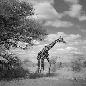Dramatic Sky and Giraffe on the Move at Tsavo East, Kenya