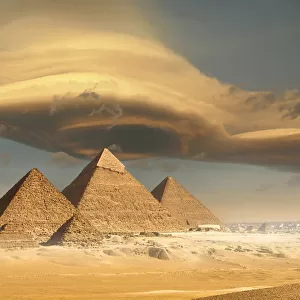 Dramatic storm cloud above pyramids, Giza, Egypt