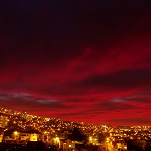 Dramatic sunset over Valparaiso, Chile