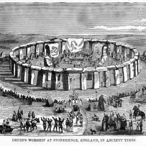 Druids Worshiping at Stonehenge, England in Ancient Times Engraving Druids Worshiping at Stonehenge, England in Ancient Times Engraving