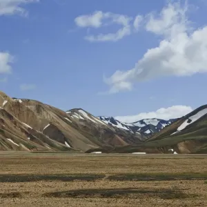 Dry river bed in a volcanic landscape, Landmannalaugar, Iceland, Europe Dry river bed in a volcanic landscape, Landmannalaugar, Iceland, Europe