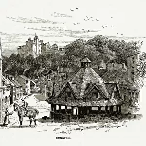 Dunster, Exmoor, England Victorian Engraving, 1840
