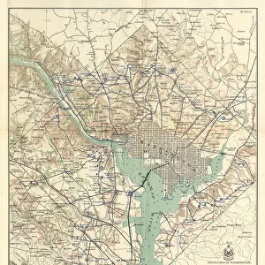 Early Map of the City and Capitol of Washington, D. C. United States, Antique American Illustration, 1900