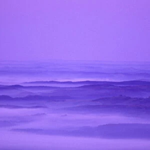 Early morning mists covering plains surrounding Lake Mashuuko, Hokkaido, Japan