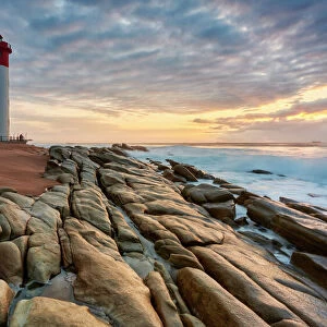 An early morning picturesque stratocumulus sky of the iconic Umhlanga Rocks Lighthouse