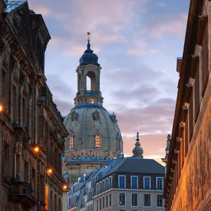 Early Morning, Vertical, Street, Frauenkirche Dresden, Neumarkt, Dresden, Saxony, Germany