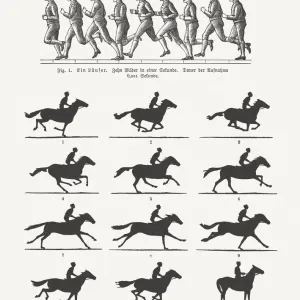 Early Moving Pictures Print: Runner and Rider, 1897 Wood Engraving Early Moving Pictures Print: Runner and Rider, 1897 Wood Engraving