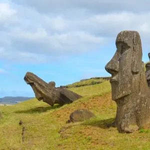 Rano Raraku Quarry Landscape Print with Moai Statues Rano Raraku Quarry Landscape Print with Moai Statues