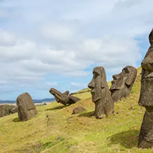 Easter island landscape with moais in Rano Raraku