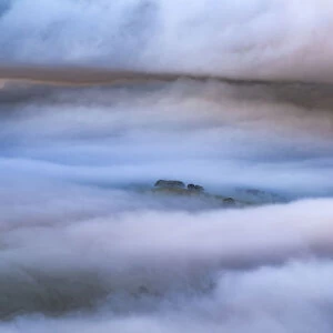 Eccles Pike trees above the fog, English Peak District