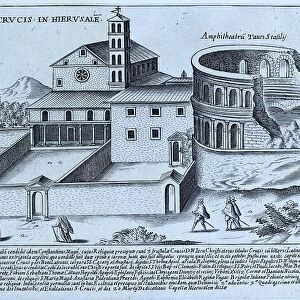 Ecclesia S. Crucis in Hierusalem, The Church of Santa Croce in Gerusalemme, historical Rome, Italy, digital reproduction of an original 17th-century artwork, original date unknown