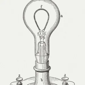 Edisons light bulb (1879), wood engraving, published in 1881