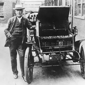 Thomas Edison with the Edison Baker Electric Car Print Thomas Edison with the Edison Baker Electric Car Print