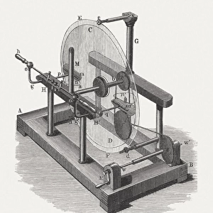 Electrostatic generator by Wilhelm Holtz, wood engraving, published in 1880
