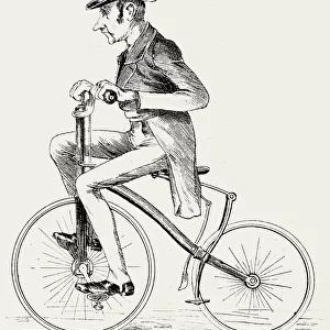 Elegant man on small penny farthing bicycle