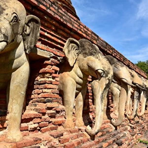 elephant sculpture at Wat Sorasak Sukhothai temple Thailand, Asia