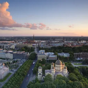 Elevated view over Rigas Old Town at sunset Elevated view over Rigas Old Town at sunset