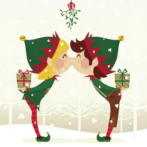 Elves Under Mistletoe Christmas Print Elves Under Mistletoe Christmas Print