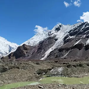 Engilchek Glacier and Khan Tengri Mountain, Central Tian Shan Mountain range, Border of Kyrgyzstan and China, Kyrgyzstan