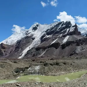 Engilchek Glacier and Khan Tengri Mountain, Central Tian Shan Mountain range, Border of Kyrgyzstan and China, Kyrgyzstan Engilchek Glacier and Khan Tengri Mountain, Central Tian Shan Mountain range, Border of Kyrgyzstan and China, Kyrgyzstan