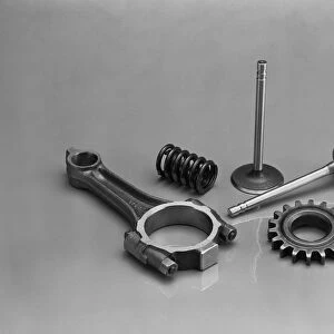 Engine components on grey background