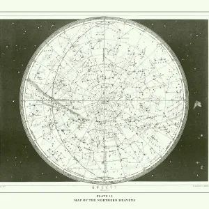 Engraved Antique, Map of the Northern Heavens Engraving Antique Illustration, Published 1851 Engraved Antique, Map of the Northern Heavens Engraving Antique Illustration, Published 1851
