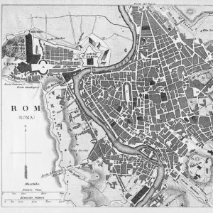 Engraving antique city map of Roma Italy from 1851