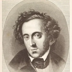 Engraving of composer Felix Mendelssohn Bartholdy from 1870