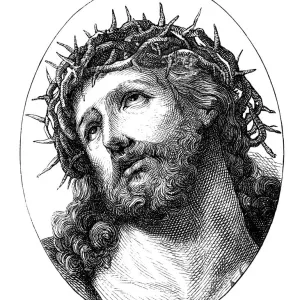 Engraving Jesus Christ with crown of thorns from 1870