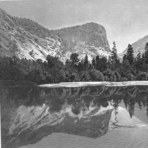 Engraving of Mirror Lake, Yosemite Valley, CA