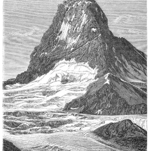 Engraving of mountain peak Matterhorn with glacier Furka Engraving of mountain peak Matterhorn with glacier Furka