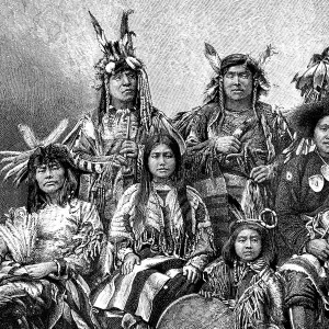 Engraving native american group of people from 1870