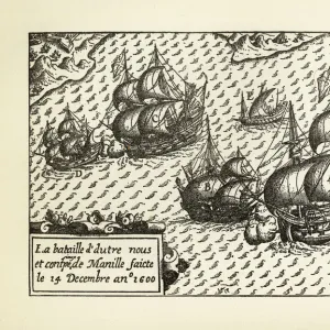 Engraving of Van Noort Landing in Manila Bay, Philippines, 1600