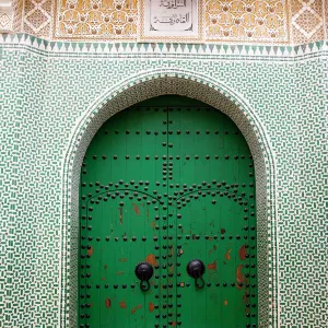 Entrance to a Moroccan house with a green door