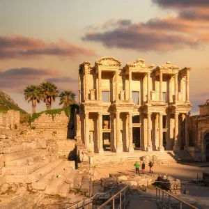 Ephesus, Turkey. Library of Celsus at sunrise, beautiful sky