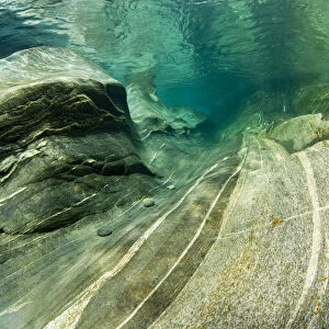 Erosion of the riverbed of the Verzasca River, Lavertezzo, Valle Verzasca, Canton Ticino, Switzerland
