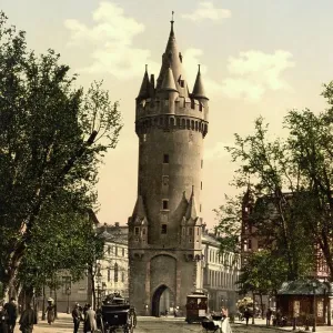The Eschenheimer Gate and Tower in Frankfurt am Main, Hesse, c. 1890, Germany, Historic, digitally restored reproduction from a 19th century original