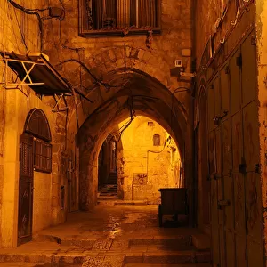 Evening mood in a deserted street in the Jewish Quarter, Old City of Jerusalem, Israel, Middle East, Asia