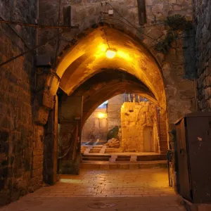 Evening mood with a deserted street in the Jewish Quarter, Old City of Jerusalem, Israel, Middle East, Asia